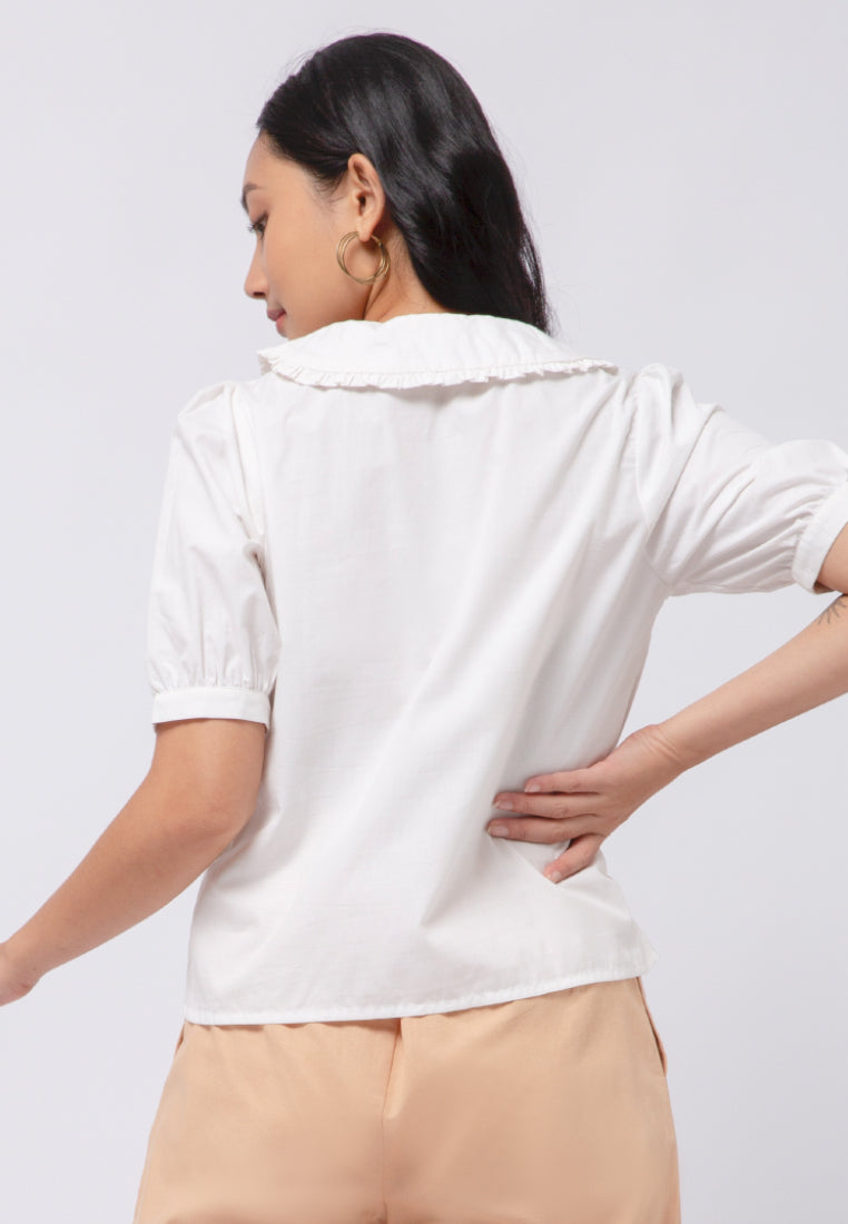 Puff Sleeves Blouse with Frill Collar