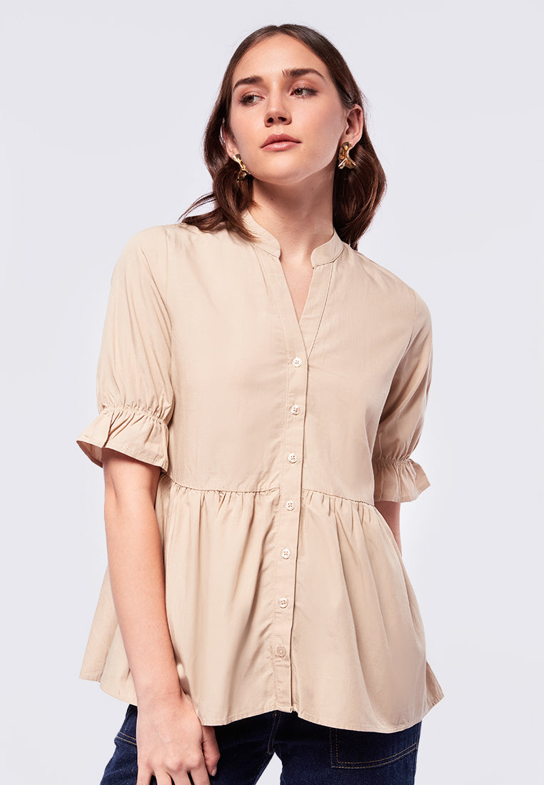 V-neck Short Sleeve Blouse