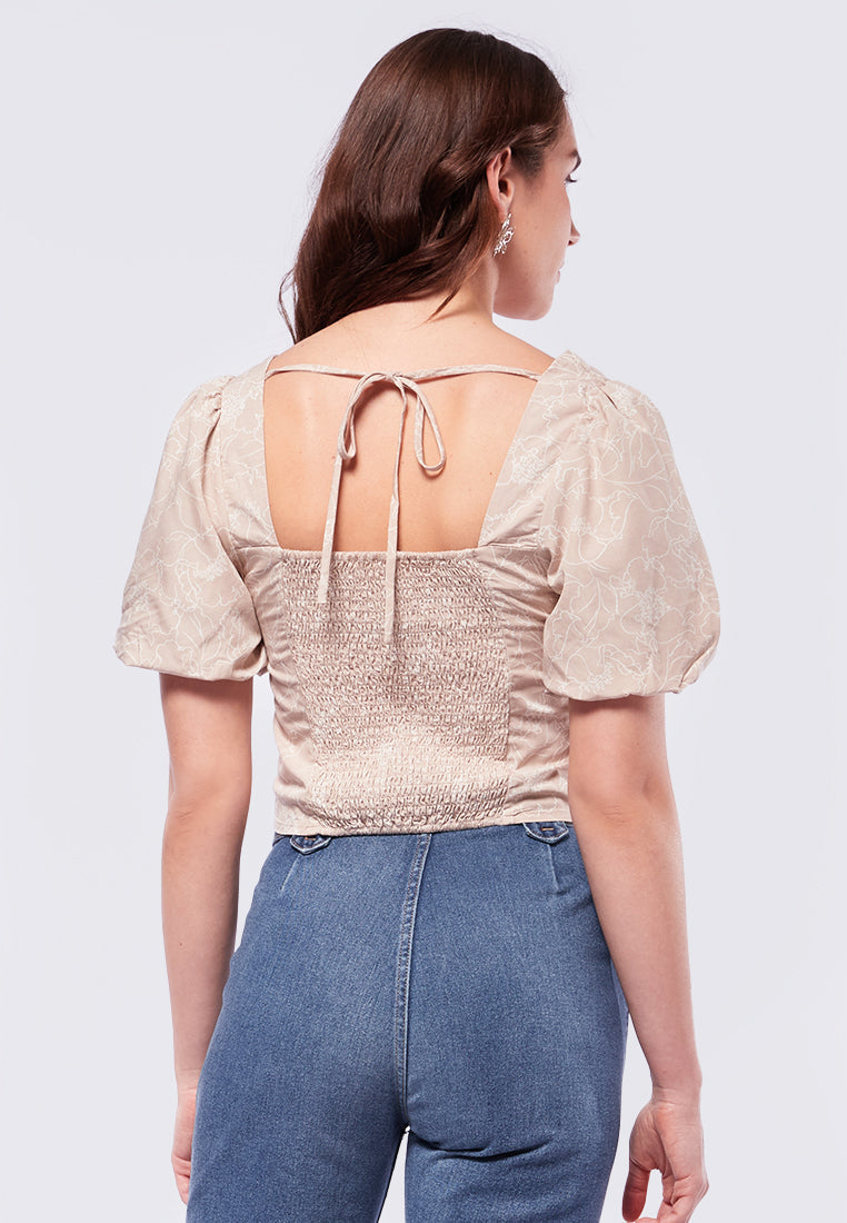 Square Neck Printed Short Sleeve Blouse