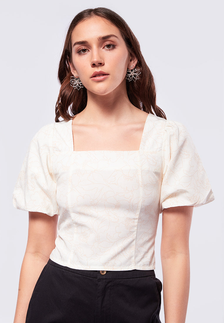 Square Neck Printed Short Sleeve Blouse