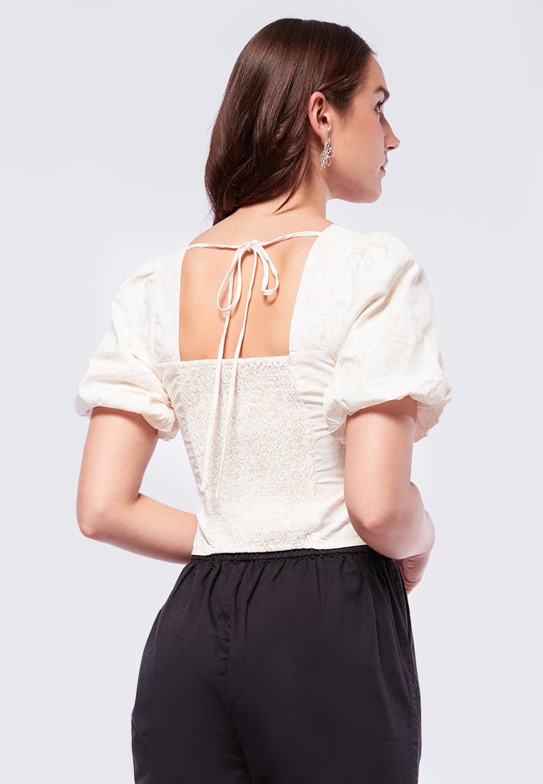 Square Neck Printed Short Sleeve Blouse