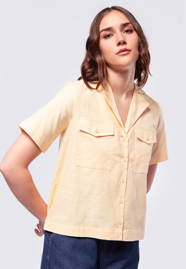 Pyjama Collar Short Sleeve Blouse