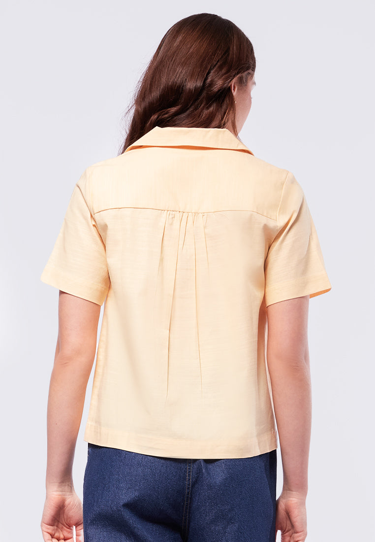Pyjama Collar Short Sleeve Blouse