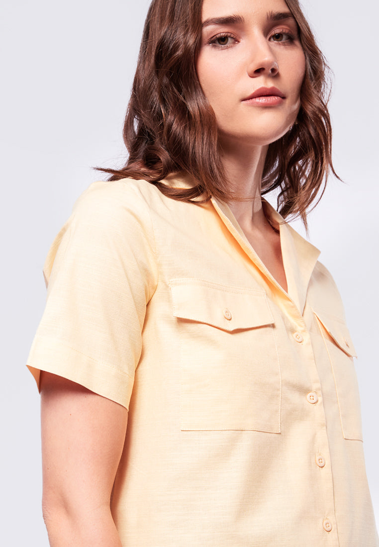 Pyjama Collar Short Sleeve Blouse