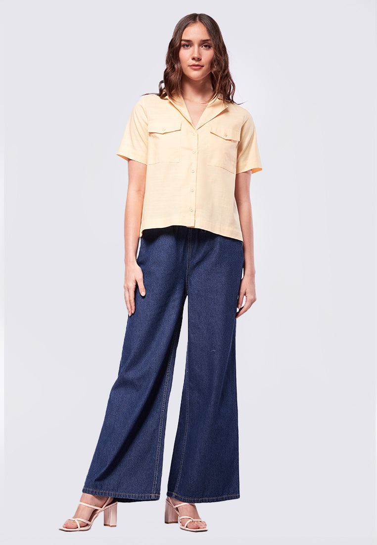 Pyjama Collar Short Sleeve Blouse