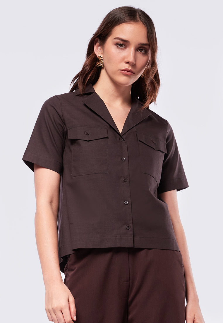 Pyjama Collar Short Sleeve Blouse