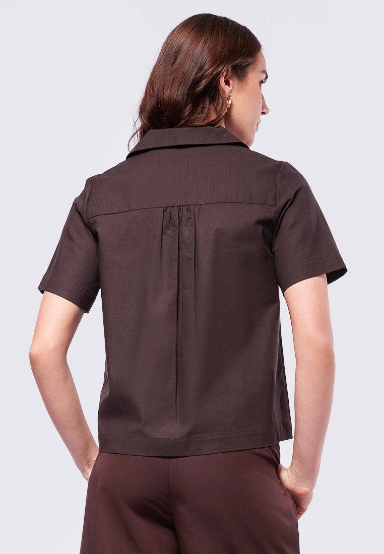 Pyjama Collar Short Sleeve Blouse
