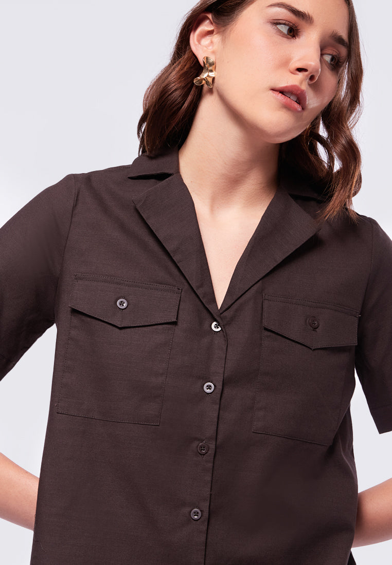 Pyjama Collar Short Sleeve Blouse