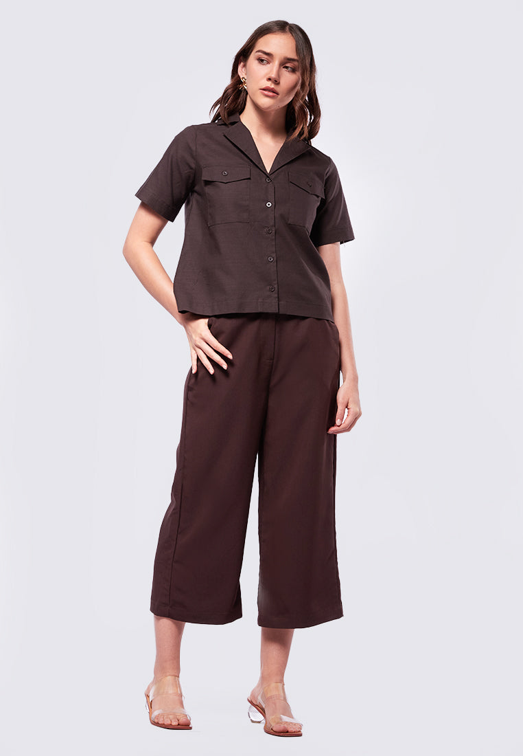 Pyjama Collar Short Sleeve Blouse