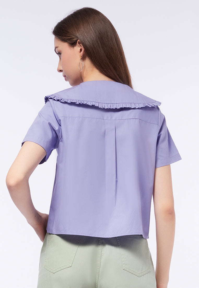 Wide Collar Short Sleeve Blouse