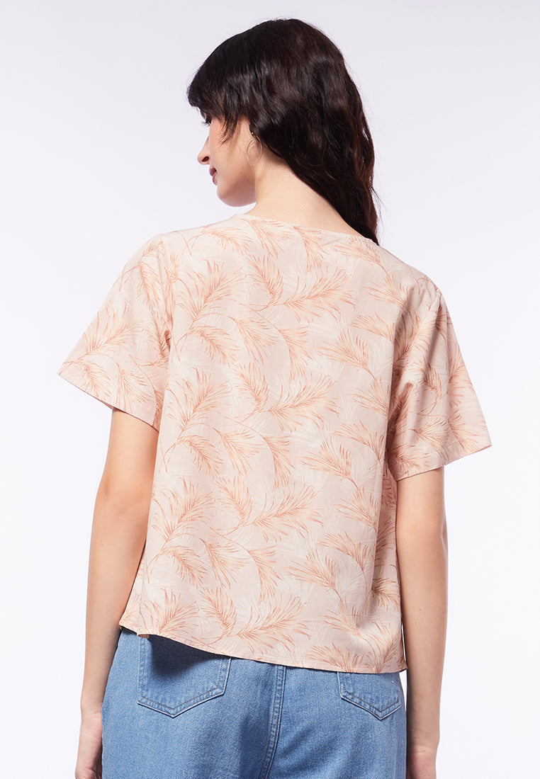 Printed V-Neck Short Sleeve Blouse