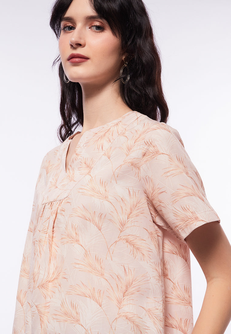 Printed V-Neck Short Sleeve Blouse