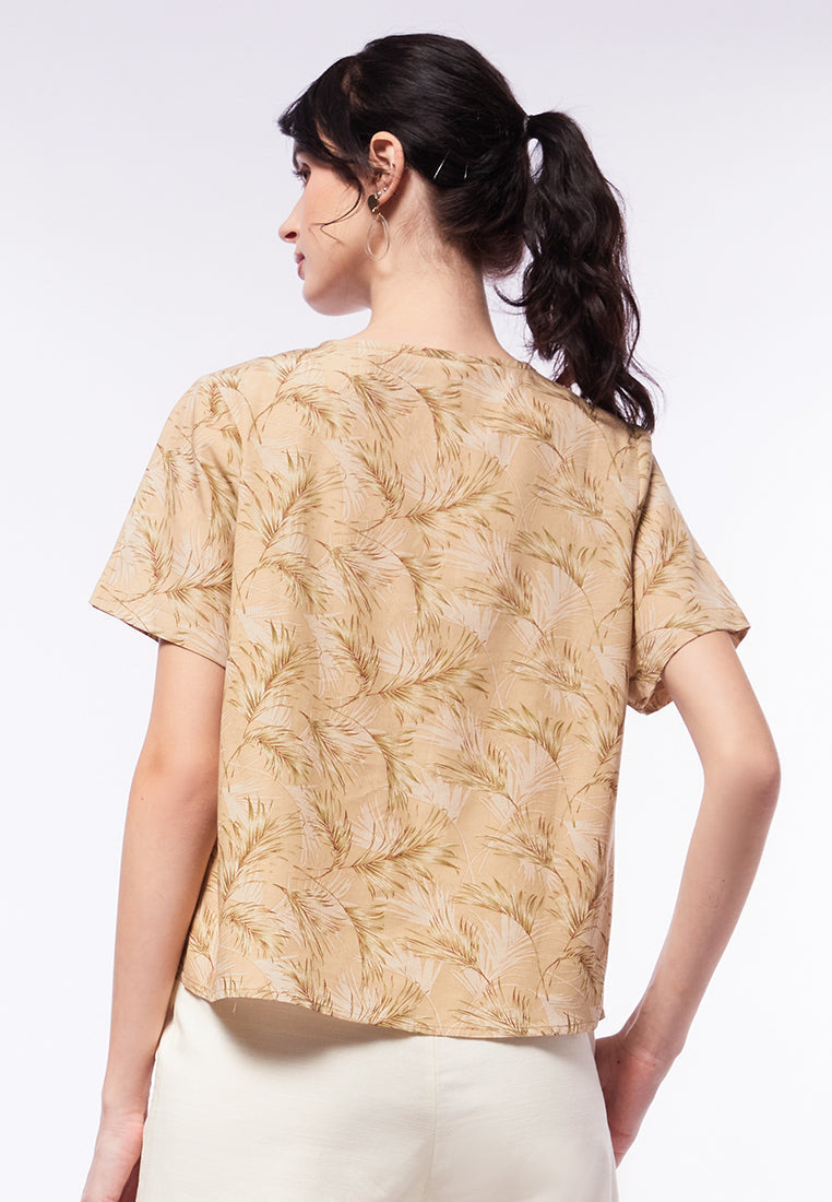 Printed V-Neck Short Sleeve Blouse