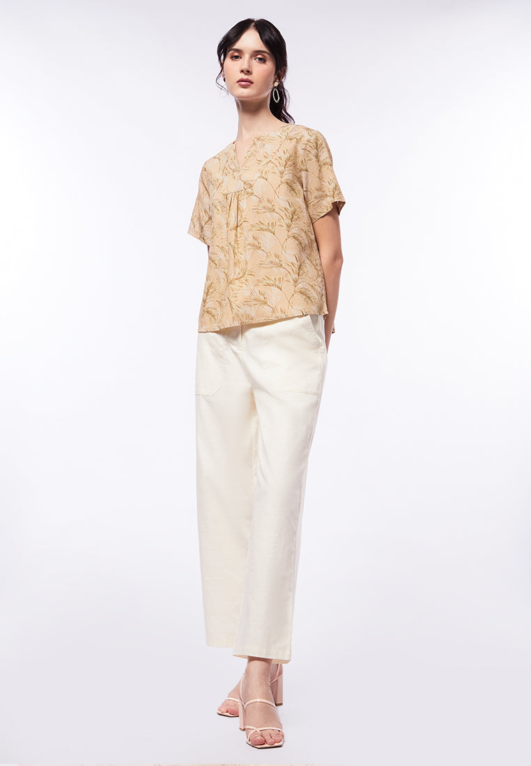 Printed V-Neck Short Sleeve Blouse