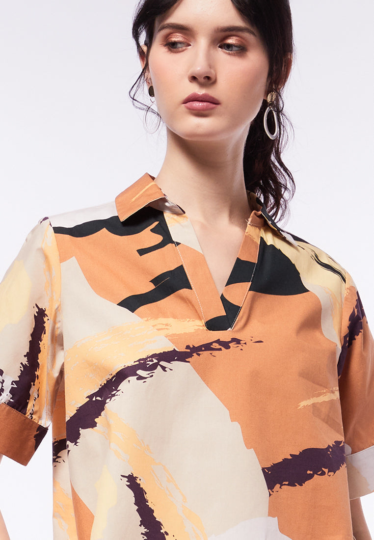 Printed Short Sleeve Boxy Blouse