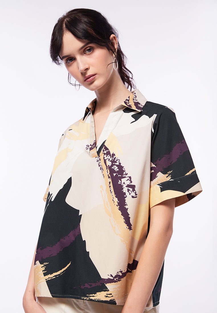 Printed Short Sleeve Boxy Blouse