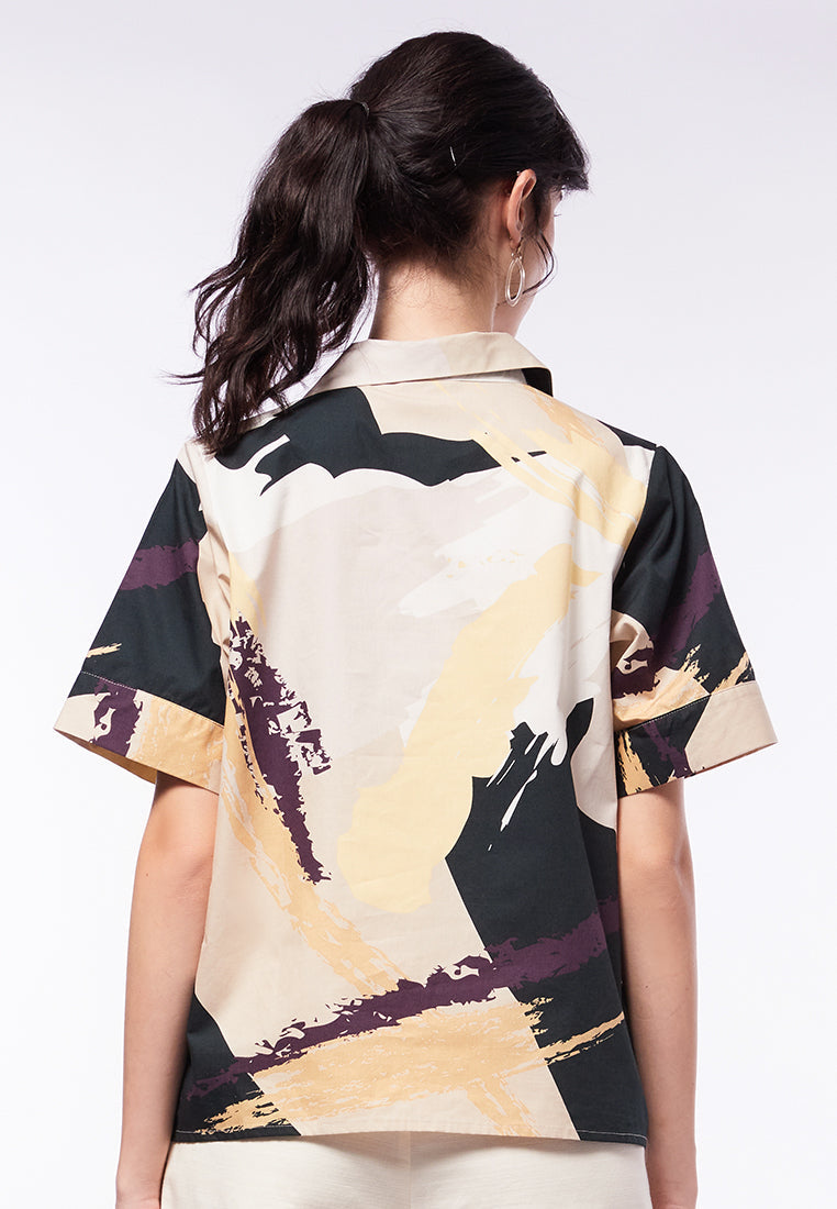 Printed Short Sleeve Boxy Blouse