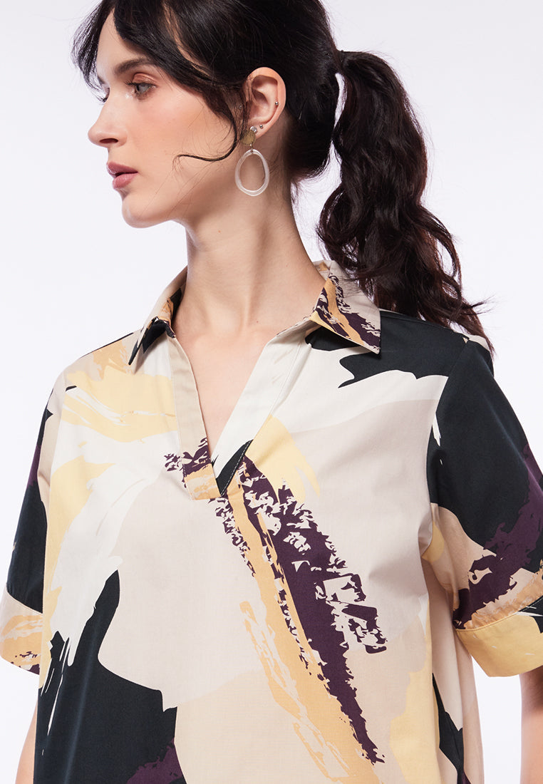 Printed Short Sleeve Boxy Blouse