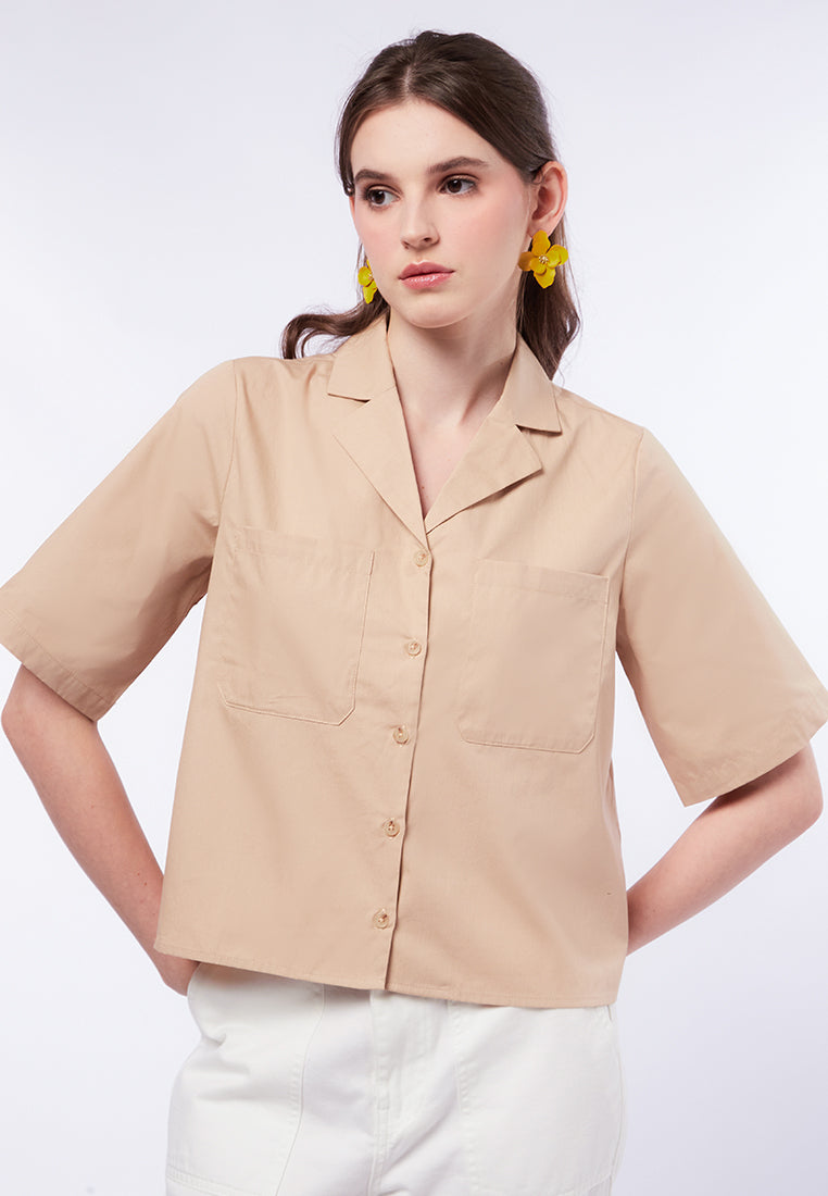 Short Sleeve Boxy Blouse with Pocket