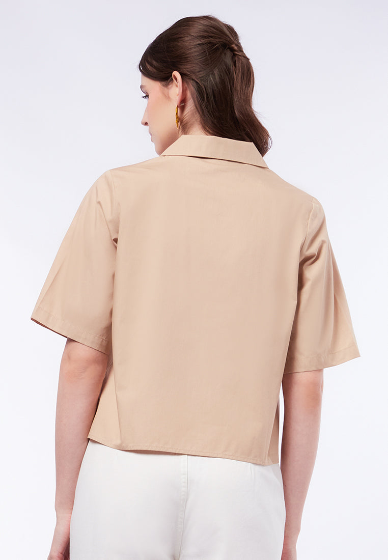 Short Sleeve Boxy Blouse with Pocket