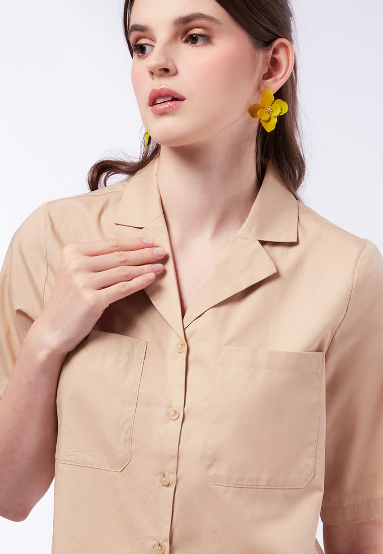 Short Sleeve Boxy Blouse with Pocket