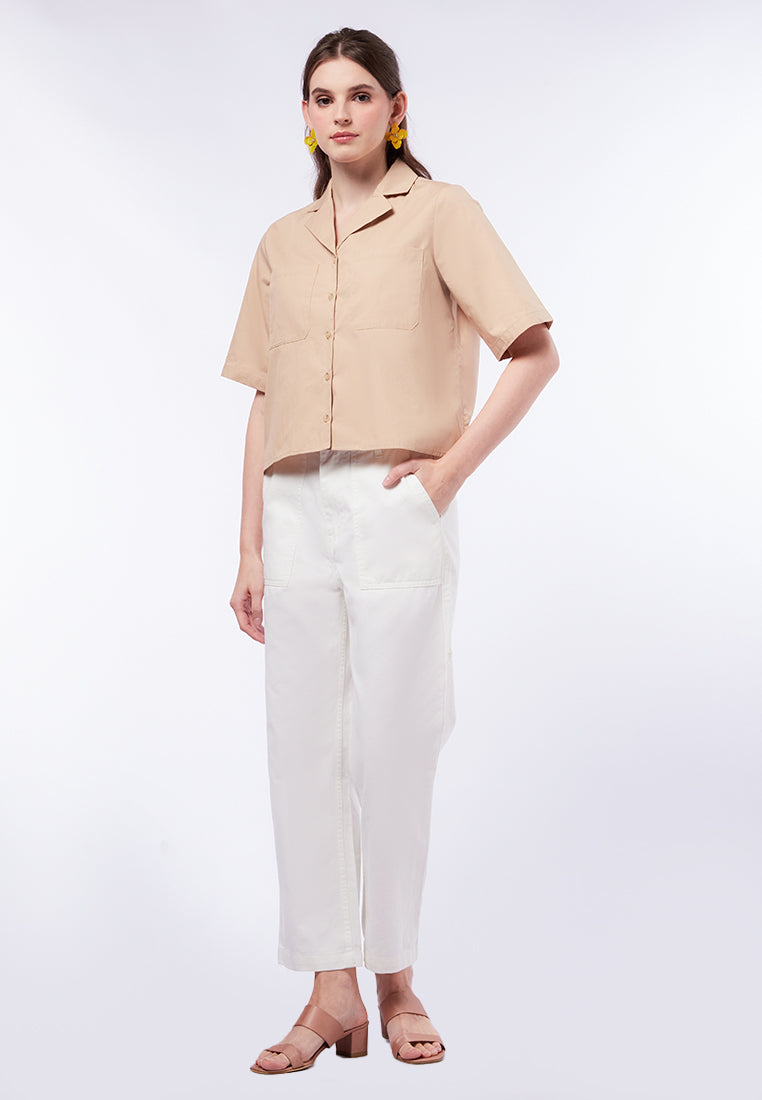 Short Sleeve Boxy Blouse with Pocket