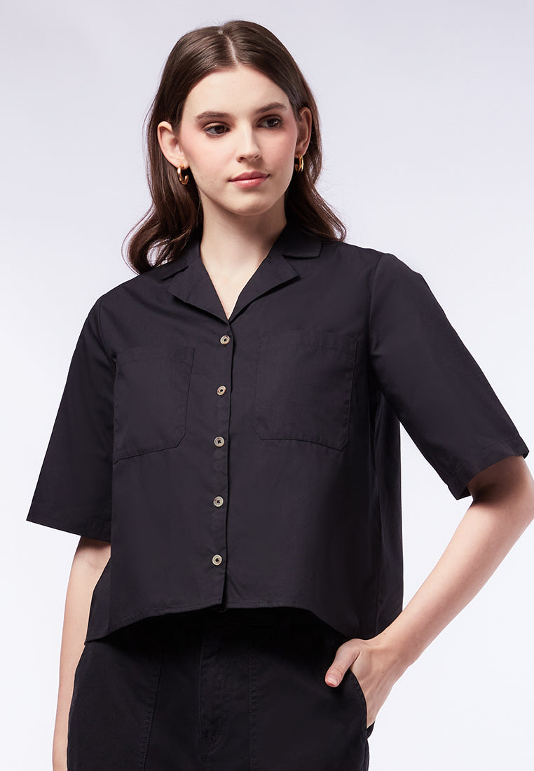 Short Sleeve Boxy Blouse with Pocket