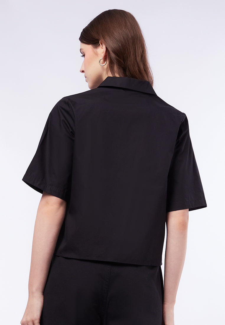 Short Sleeve Boxy Blouse with Pocket