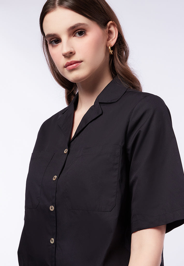 Short Sleeve Boxy Blouse with Pocket