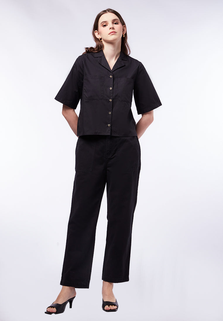Short Sleeve Boxy Blouse with Pocket