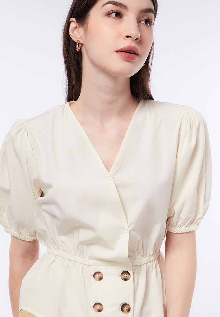 V-Neck Short Sleeve Blouse