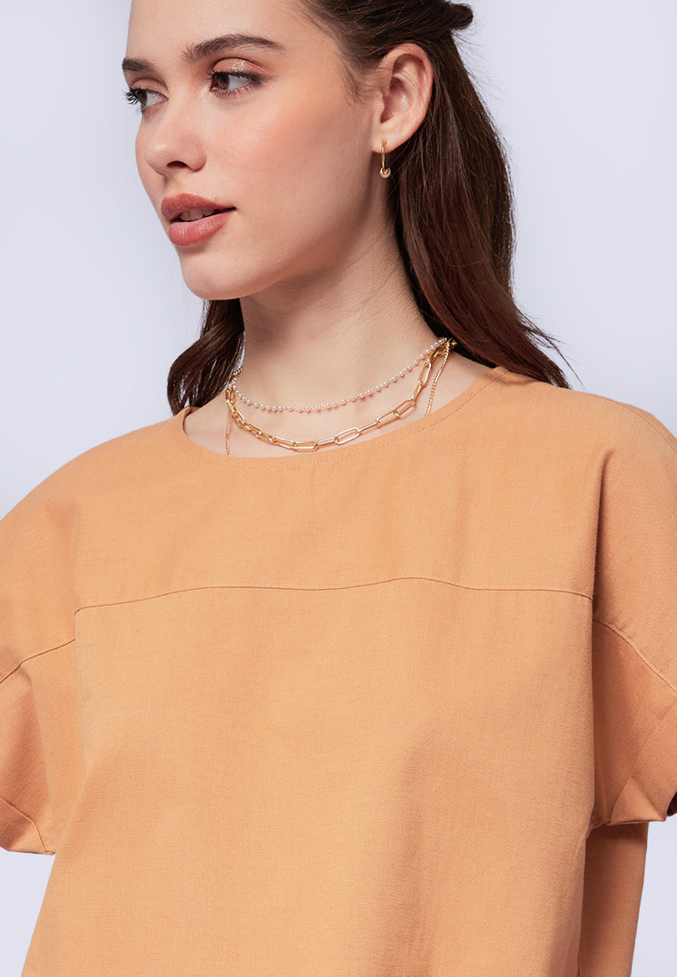 Round Neck Short Sleeve Blouse