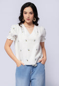 V-Neck Embroidered Blouse