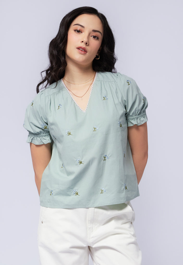 V-Neck Embroidered Blouse