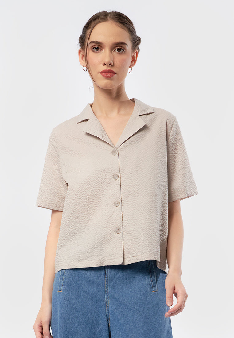 Short Sleeve Notch Collar Blouse