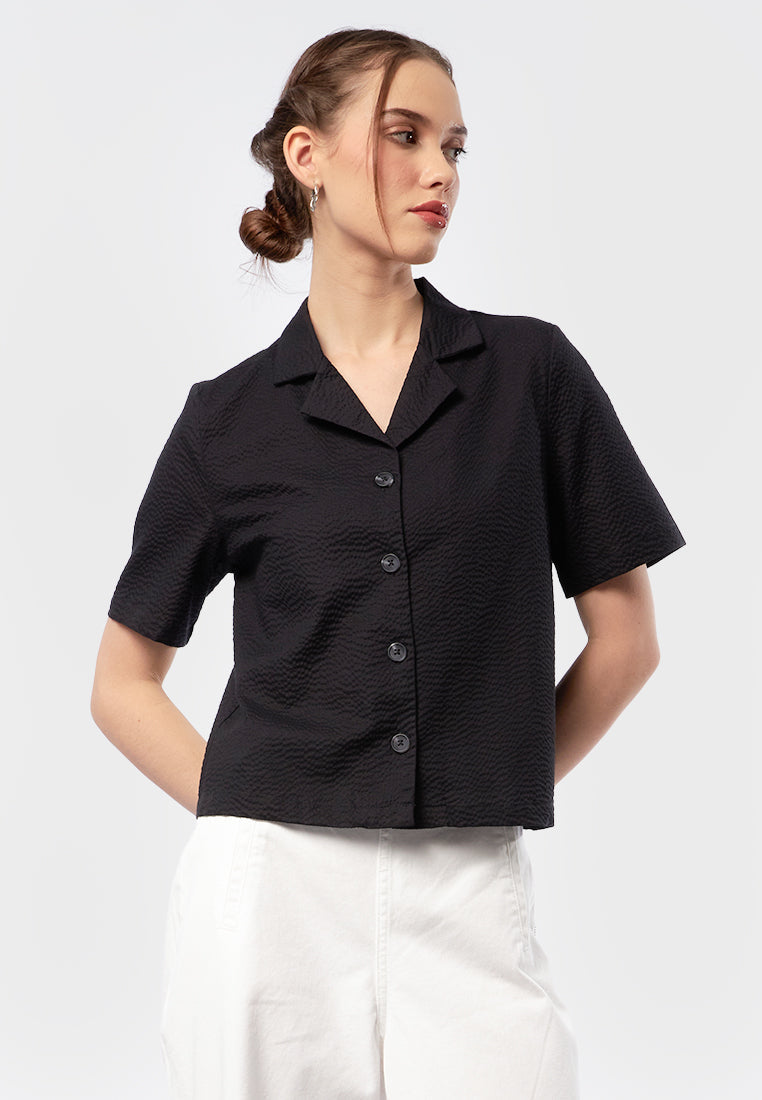 Short Sleeve Notch Collar Blouse
