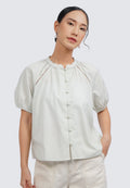 Puffy Short Sleeve V-Neck Blouse