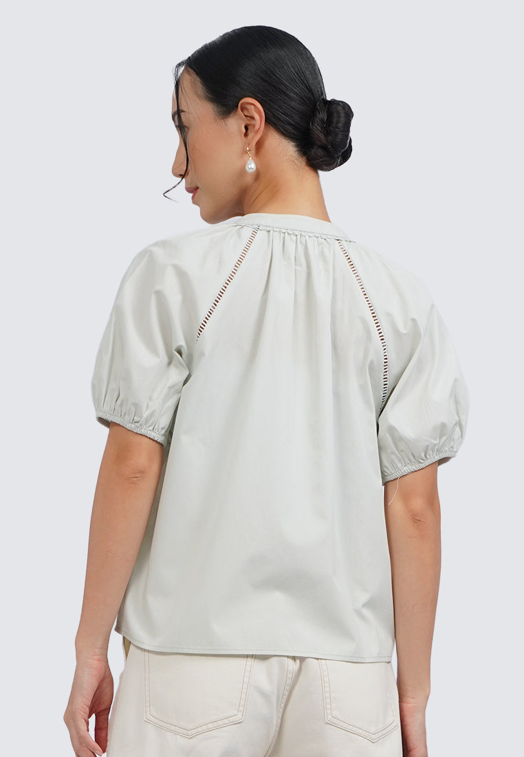 Puffy Short Sleeve V-Neck Blouse