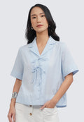 Notch Collar Short Sleeve Blouse