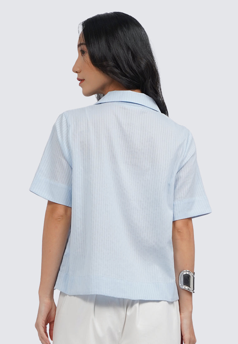 Notch Collar Short Sleeve Blouse