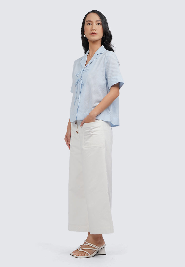 Notch Collar Short Sleeve Blouse