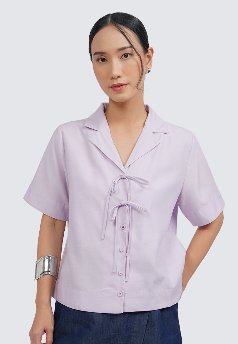 Notch Collar Short Sleeve Blouse
