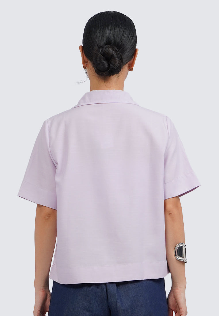 Notch Collar Short Sleeve Blouse