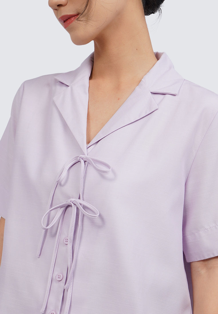 Notch Collar Short Sleeve Blouse