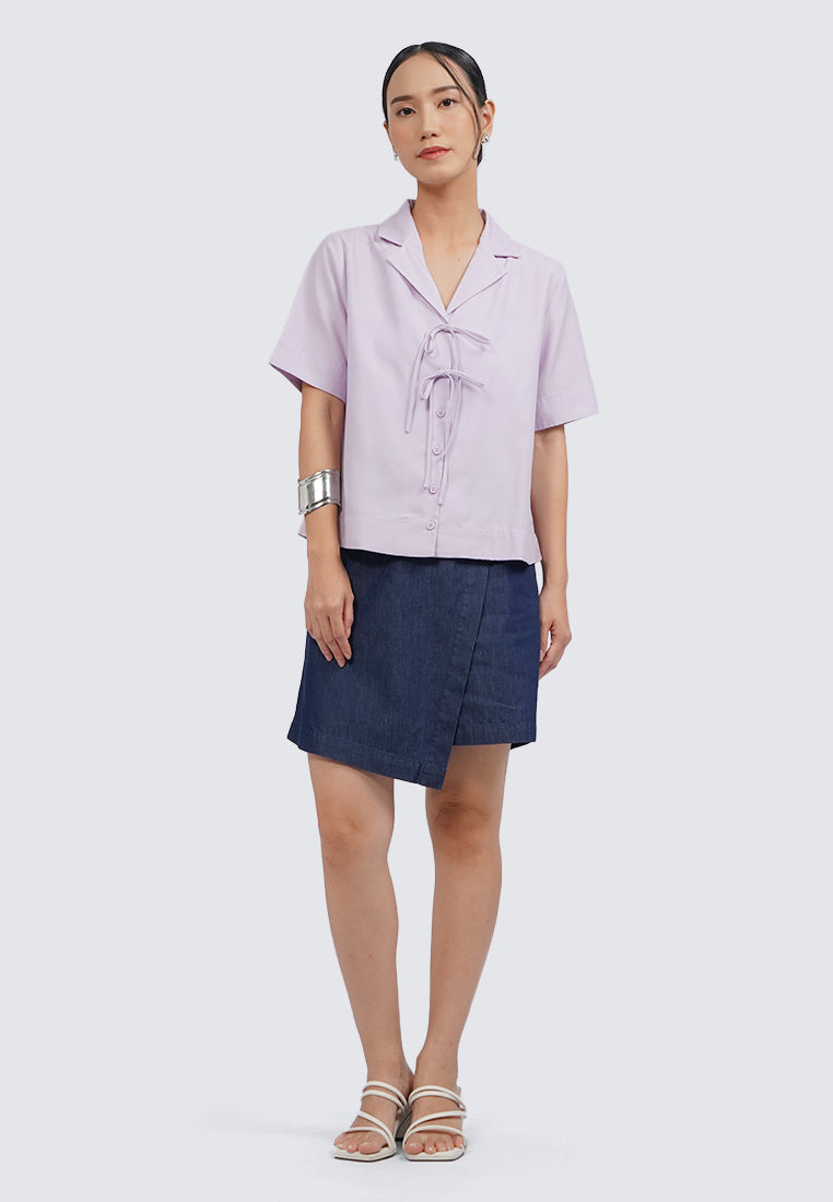 Notch Collar Short Sleeve Blouse
