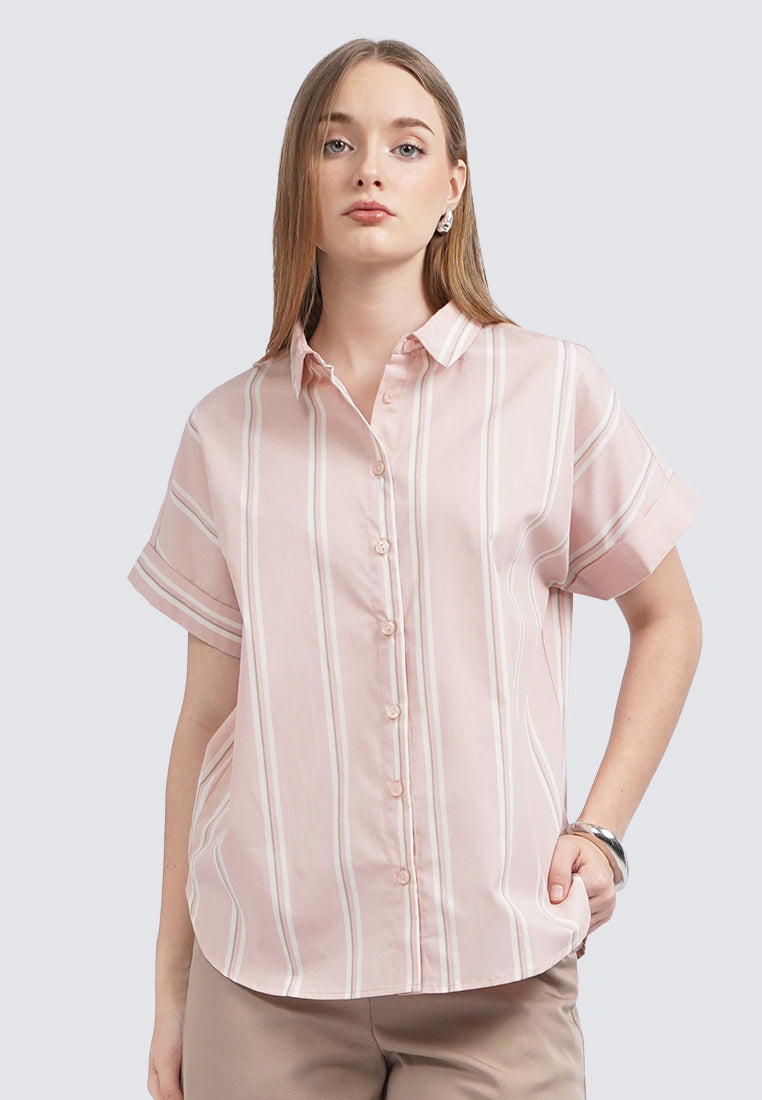 Short Sleeves Stripe Blouse