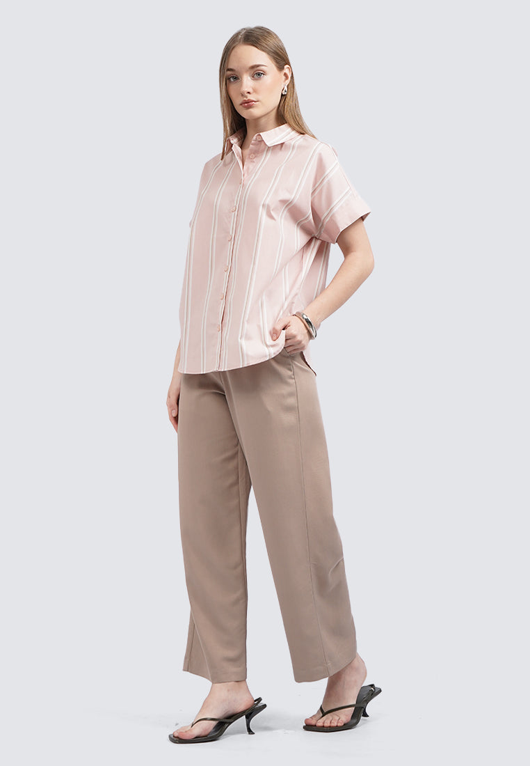 Short Sleeves Stripe Blouse