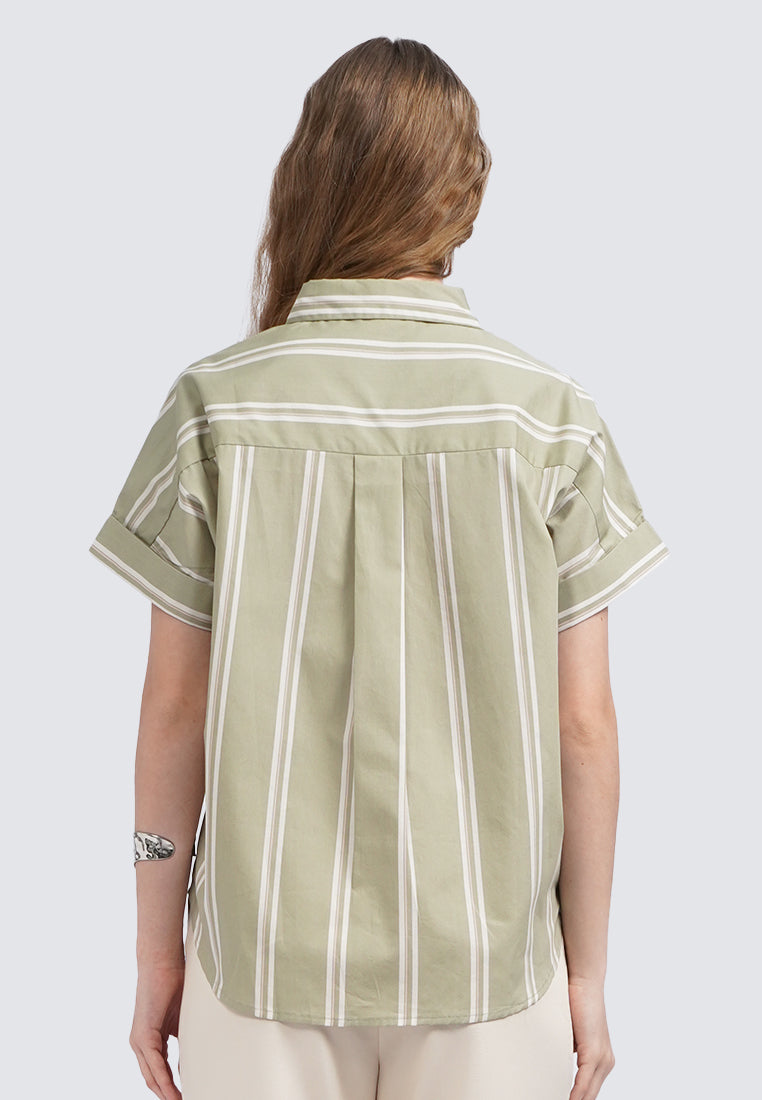 Short Sleeves Stripe Blouse