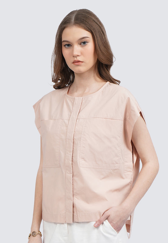 Round Neck Short Sleeve Blouse