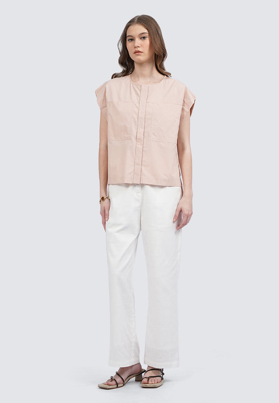 Round Neck Short Sleeve Blouse